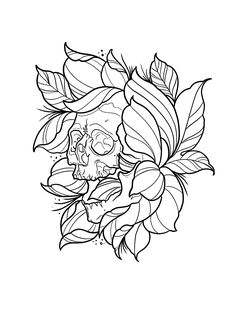 How To Draw Japanese Flowers, Skull And Flower Tattoo Drawing, Flower Tattoos Stencil, Tattoo Outline Designs, Floral Tattoo Design Drawings, Flowers Tattoo Stencil, Flower Stencil Tattoo, Floral Tattoo Design Sleeve, Japanese Floral Tattoo