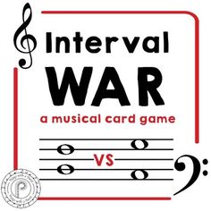 a musical card game with the words intervals and trebles in red on white