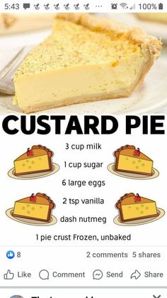 the recipe for custard pie is displayed on an instagramture page,