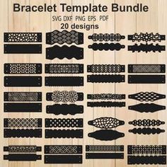 a bunch of different types of laces on wooden planks with text that reads, braclet template bundle svg dxf files