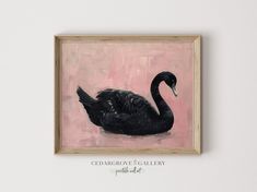 a painting of a black swan on a pink background