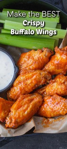 the best crispy buffalo wings are served with ranch dressing and celery sticks