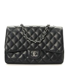 This Is An Authentic Chanel Caviar Quilted Jumbo Single Flap In Black. This Stylish Shoulder Bag Is Crafted Of Luxurious Diamond-Quilted Caviar Leather In Black. It Features A Leather-Threaded Polished Silver Chain-Link Shoulder Strap And A Rear Patch Pocket. The Crossover Flap Opens With A Classic Cc Turn-Lock To Reveal A Front Pocket, And A Black Leather Interior With Zipper And Patch Pockets. Stylish Shoulder Bag, Leather Thread, Chanel Caviar, Leather Interior, Chain Link, Crossover, Front Pocket, Patch Pocket, Silver Chain