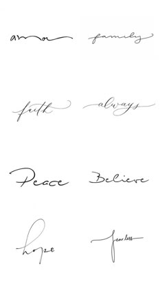 some handwriting that has been written in different languages and shapes, including the words peace, peace