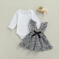 Long Sleeve Bodysuit Top+Plaid Suspende Cute 2 Piece Outfits, Girls Pinafore Dress, Mermaid Tails For Kids, Girls Pinafore, Newborn Baby Girls, Christmas Clothes, Infant Girl, Suspender Skirt