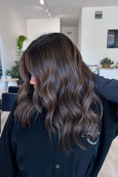 Soft Dimensional Cool-Toned Brunette Babylights Dark Brunette Hair Ideas, Dimensional Dark Brunette, Dark Hair With Lowlights, Brunette Ideas, Cool Tone Brown Hair, Brunette Hair Ideas, Rich Brunette Hair, Highlights Brown Hair Balayage, Dark Fall Hair Colors