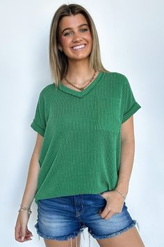 Kelly Green / S Perfect Essential V-Neck Dolman Pocket Top - Madison and Mallory Green Relaxed Fit V-neck Top Casual, Casual Green V-neck Top With Relaxed Fit, Everyday Ribbed V-neck Top, Trendy V-neck Top With Pockets, Casual Ribbed V-neck Top, Green V-neck Top With Pockets, Green V-neck Tops With Pockets, Pocket Top, Crop Top Blouse