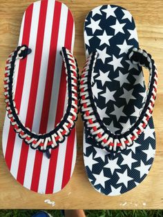 two pairs of flip flops with stars and stripes on them