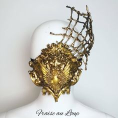 Baroque Mask and Gold Bib Necklace, Jewel, Rococo Couture Fashion, Marie-antoinette, Filigree, Baroque Fantasy Steampunk, Angels - Etsy Handmade Gold Costume Headpiece, Handmade Gold Headpiece For Costume, Handmade Gold Headpieces For Costume Occasion, Gold Handmade Headpiece For Costume, Vintage Gold Masquerade Mask For Party, Costume Gold Metal Jewelry, Gold Baroque Masquerade Mask For Carnival, Gold Metal Jewelry For Costume Party, Gold Fantasy Costume Jewelry