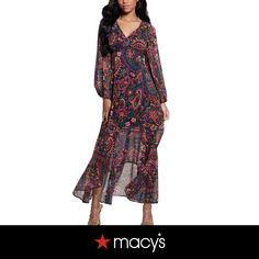 in stock Fall Paisley Print V-neck Maxi Dress, Fall Paisley Print Maxi Dress With V-neck, Paisley Print, High Low Dress, High & Low, High Low, Paisley, Pick Up, In Store