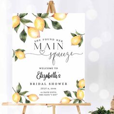 Citrus Lemon Bridal Shower Welcome Sign Rustic She Found Her Main Invitation Lemon Invitations, Birthday Party Themes For Kids, Party Themes For Kids, Welcome Sign Printable, Custom Party Invitations, Bridal Decorations