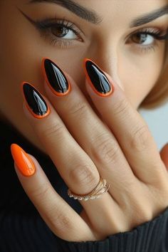 Uñas Ideas, Halloween Nails Easy, Peach Nails, Her Nails, Black Nail, Halloween Nail Designs, Elegant Nails