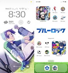 an image of two mobile phones with anime stickers on the screen and another one showing different characters