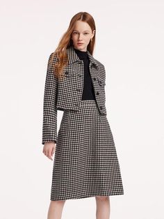 Women Skirt Suit, Womens Skirt Suits, Skirt Suits, Houndstooth Skirt, London Outfit, Houndstooth Jacket, Women Skirt, Elegant Skirt, White Houndstooth