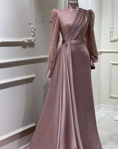 New Arrival Muslim Evening Dresses Beaded Puffy Long Dubai Dinner, Muslim Prom Dress, Puffy Long Sleeves, Evening Dress Beaded, Dinner Gowns, High Neck Prom Dress, Muslim Evening Dresses, Queen Dresses, Gowns Dresses Elegant