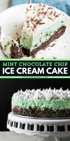 Learn how to make this easy mint chocolate chip ice cream cake! A great addition to your Labor Day party food ideas! It’s the best ice cream cake recipe you will ever make, with just four ingredients. Super easy and stress-free! Mint Chocolate Chip Ice Cream Cake Easy, Chocolate Mint Ice Cream Cake, Ice Cream Cake Recipes Easy, Making Ice Cream Cake, Mint Chip Ice Cream Cake, Ice Cream Cakes Recipe, Mint Ice Cream Cake Recipe, Desserts With Ice Cream