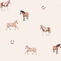 the horses are running together on the pink background