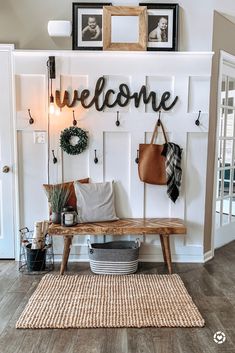 an instagram photo with the words welcome on it and a bench in front of them