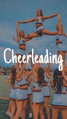 the cheerleaders are doing tricks in front of an image that says, cheerleading