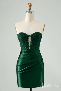 Strapless Beaded Lace Homecoming Dresses Pleated Satin Bodycon Dress S – Viniodress Hoco Dress Green, Emerald Green Homecoming Dresses, Hoco Court, Navy Homecoming Dress, Senior Hoco, Yellow Homecoming Dresses, Orange Homecoming Dresses, Tight Homecoming Dress, Sweetheart Corset