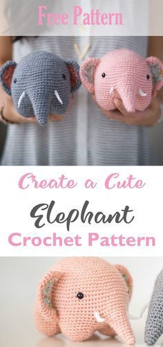 two crocheted elephants are shown with the text, create a cute elephant crochet pattern