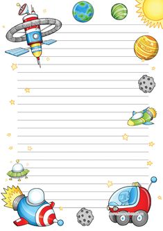 the space station is lined up with writing paper for kids to write and draw on