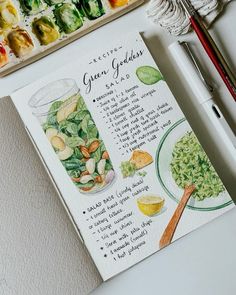 a recipe book with an illustration of green goddess salad