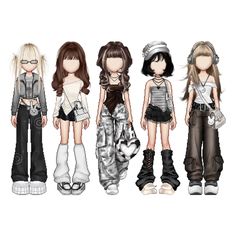 Y2k Group Outfits, Mitski Inspired Outfits, Everskies 5 Member Outfits, Group Outfit Ideas Matching, Summer Kpop Outfit, Everskies Stage Outfits, Everskies Outfits Kpop, Best Kpop Stage Outfits, Everskies Group Outfits