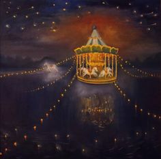 a painting of a merry go round at night