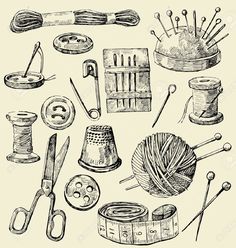 an illustration of various sewing supplies