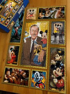 the mickey mouse quilt has been made to look like it is being displayed on a table