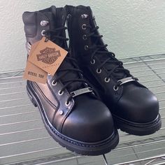 Harley Davidson Nwt Black Noir, Steel Toe Boots. Lace Up Ankle Length Riding Boots Black Motorcycle Boots, Motorcycle Riding Boots, Mens Riding Boots, Harley Davidson Shoes, Leather Motorcycle Boots, Harley Davidson Boots, Harley Davidson Black, Side Zip Boots, Steel Toe Boots