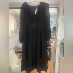 Black Dress With Keyhole Black Cutout V-neck Maxi Dress, Black V-neck Maxi Dress With Cutout, Black Cutout Maxi Dress For Spring, Black Cutout Midi Dress, Fitted Maternity Dress, Grey Blue Dress, Cute Sweater Dresses, Hoodie Sweatshirt Dress, Long Sequin Dress