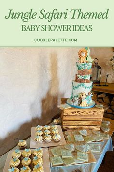 a table topped with lots of cakes and cupcakes