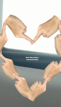 four hands making a heart shape with their fingers in the middle and one hand reaching out to each other