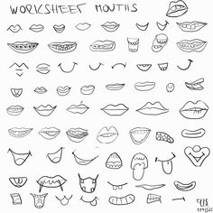 the worksheet mouths are drawn in black and white