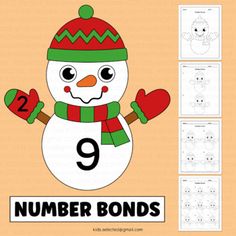 a snowman number bonds worksheet with the numbers 9 to 10 on it