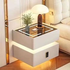 42027418845226 Smart Nightstand, Smart Table, French Interior Design, Nightstand Light, Modern Bedside Table, Furniture Material, White Nightstand, French Interior, House Designs