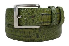 "Width: 1.5 in. Color: \"Alligator Green\" Waist Sizes: 32, 34, 36, 38, 40, 42, 44, 46 in. Buckle can be changed/replaced very easily (Snaps on and off) This is NOT a cheap faux leather import Genuine Alligator Surface/Exterior   High-Quality English bridle Leather back lining  Made in El Paso Texas USA! Support American Craftsman, BUY AMERICAN QUALITY! Custom orders available! Please message us for details and pricing!  Belts are made with real Alligator leather, grain and color may vary slight Alligator Belt, Alligator Boots, English Bridle, American Craftsman, Beautiful Belts, Texas Usa, Suspender Belt, Belts For Women, True Colors