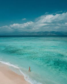 a person is standing in the water at the beach