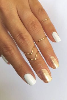 Rings In Gold, Squoval Nails, Midi Size, Gold Chevron, Simple Band, Midi Ring, Midi Rings, Cute Nail Designs, Mani Pedi