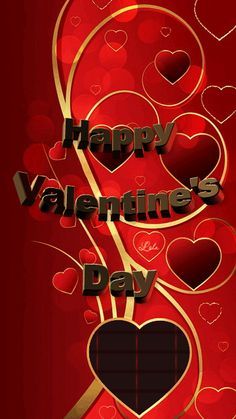 happy valentine's day with hearts on red background