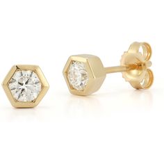 Sofer Jewelry - Hexagon Bezel Set Diamond Stud Earrings in 14K Yellow Gold Octagon Diamond Cut Earrings As Gift, Octagon Diamond Cut Earrings For Anniversary, Yellow Gold Octagon Earrings For Anniversary, 14k Gold Faceted Earrings For Anniversary, Gift Octagon Diamond Cut Earrings, 14k Yellow Gold Earrings With Bezel Setting, Yellow Gold Octagon Jewelry With Prong Setting, Gift Diamond Cut Octagon Earrings, Yellow Gold Faceted Earrings For Anniversary