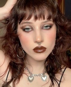 #makeup #eyeshadow #lipstick #fallmakeup #hair #hairstyle #altmakeup 90s Witch Makeup, Doe Eyed Makeup, Dark Romantic Makeup, Tarot Makeup, Cool Toned Makeup Looks, Winter Makeup Ideas, Warm Tone Makeup, Doe Eye Makeup, Vertical Labret Piercing