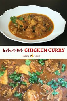 two pictures with different types of food in them and the words instant pet chicken curry