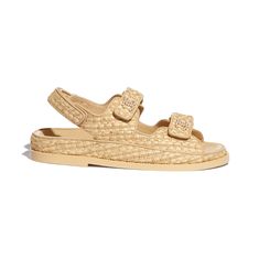 Braided Fabric Beige Sandals | CHANEL Sandals Chanel, Kentucky Derby Style, Braided Fabric, Pearl Logo, Moda Chanel, Chanel Watch, Beige Sandals, Mode Chanel