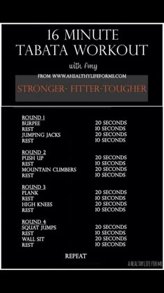 a black and white poster with the words, 16 minute tabata workout on it