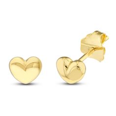 These timeless women's earrings feature sentimental heart-shaped studs fashioned in lustrous 14K yellow gold. The earrings secure in place with friction backs. Classic Gold Pierced Heart Earrings, Classic Pierced Gold Heart Earrings, Classic Gold Earrings For Valentine's Day, Valentine's Day Double Heart Classic Earrings, Valentine's Day Classic Double Heart Earrings, Classic Gold Heart Earrings For Formal Occasions, Tarnish Resistant Yellow Gold Sterling Silver Heart Earrings, Classic Gold Heart Earrings For Anniversary, Classic Pierced Earrings For Valentine's Day