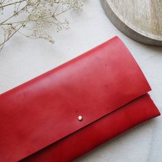 Red Leather mid sized interlocking clutch bag.  Leather bag, Leather purse.  Handmade in the UK Minimalist Rectangular Clutch As Gift, Red Pouch Clutch For Everyday Use, Minimalist Clutch Bag As Gift, Minimalist Clutch Bag For Gift, Classic Leather Evening Bag As Gift, Rectangular Smooth Grain Clutch For Daily Use, Classic Leather Evening Bag, Minimalist Rectangular Clutch For Gift, Minimalist Envelope Clutch For Everyday Use