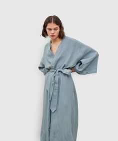 Deiji Studio’s timeless loungewear is inspired by Japanese culture and designed to be worn in bed, at home or out and about. Made from French flax, the naturally hypoallergenic linen of this kimono-style robe is stonewashed for added softness and minimal shrinkage. The relaxed silhouette has dropped shoulder seams, wide sleeves, on-seam side pockets and a linen sash belt. One size fits most. Available in four colors – Natural, Black, Vintage Blue or Clove. Bedtime Rituals, Deiji Studios, Linen Kimono, Linen Pajamas, Blue Kimono, Kimono Robes, Marie Kondo, Sash Belt, Kimono Style